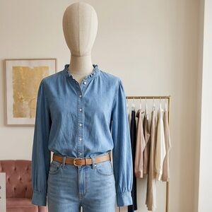 Classic Blue Denim Style Button Down Shirt